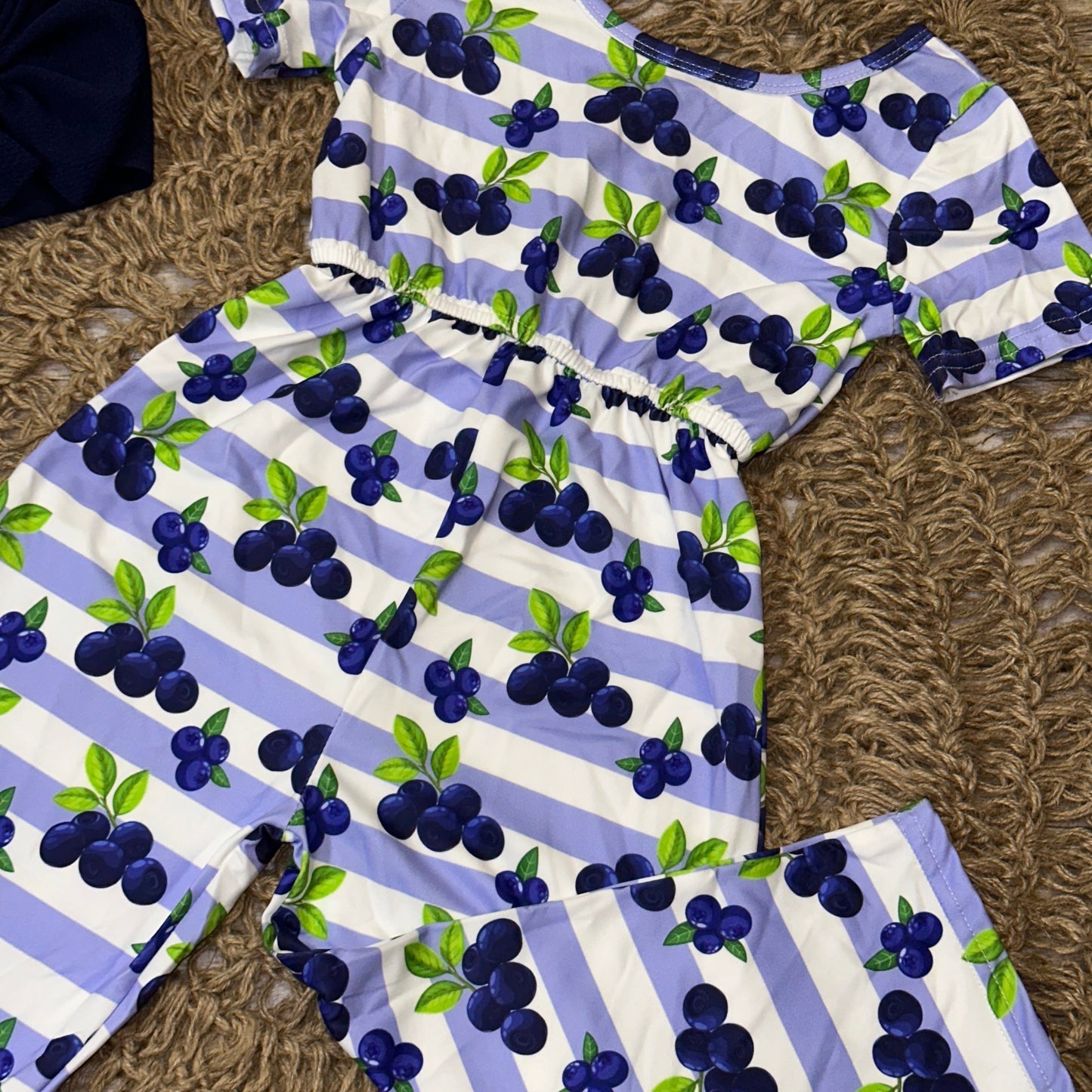 Blueberry Stripe Short Sleeve Romper