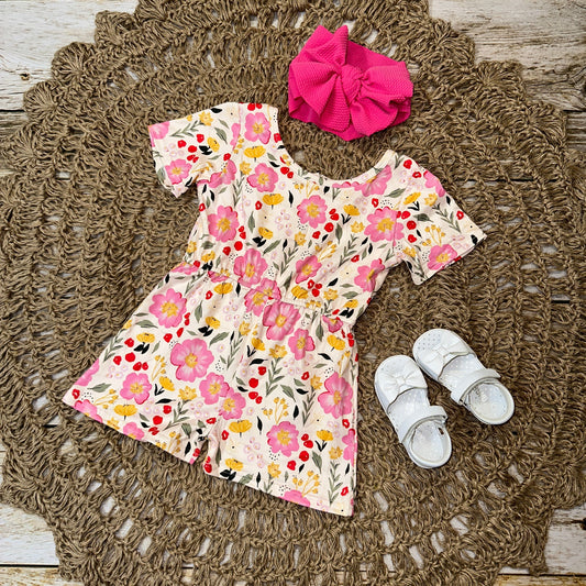 Pink & Cream Floral Printed Short Romper