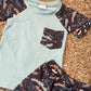 Teal Blue Fishing Print Pocket Raglan and Shorts Set