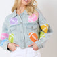 Football Towel & Sequin Embroidery Denim Jacket