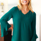 Falling In Love Hunter Green Hi-Lo Ruffle Sleeve Woven Top