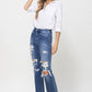 Distressed High Rise Ankle Relaxed Straight Jeans