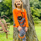 Embroidered Cat Halloween Ruffle Tunic and Stripe Pants