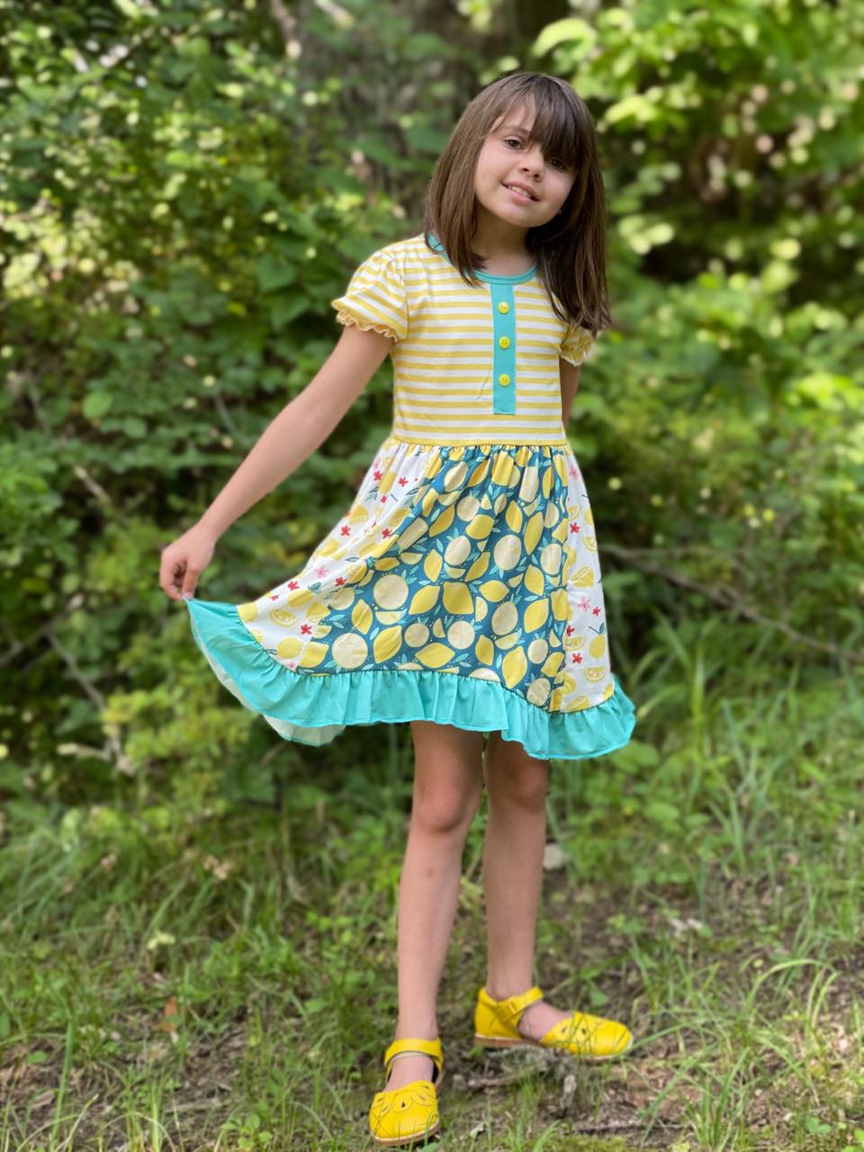 Yellow Stripe and Summer Lemon Printed Panel Dress