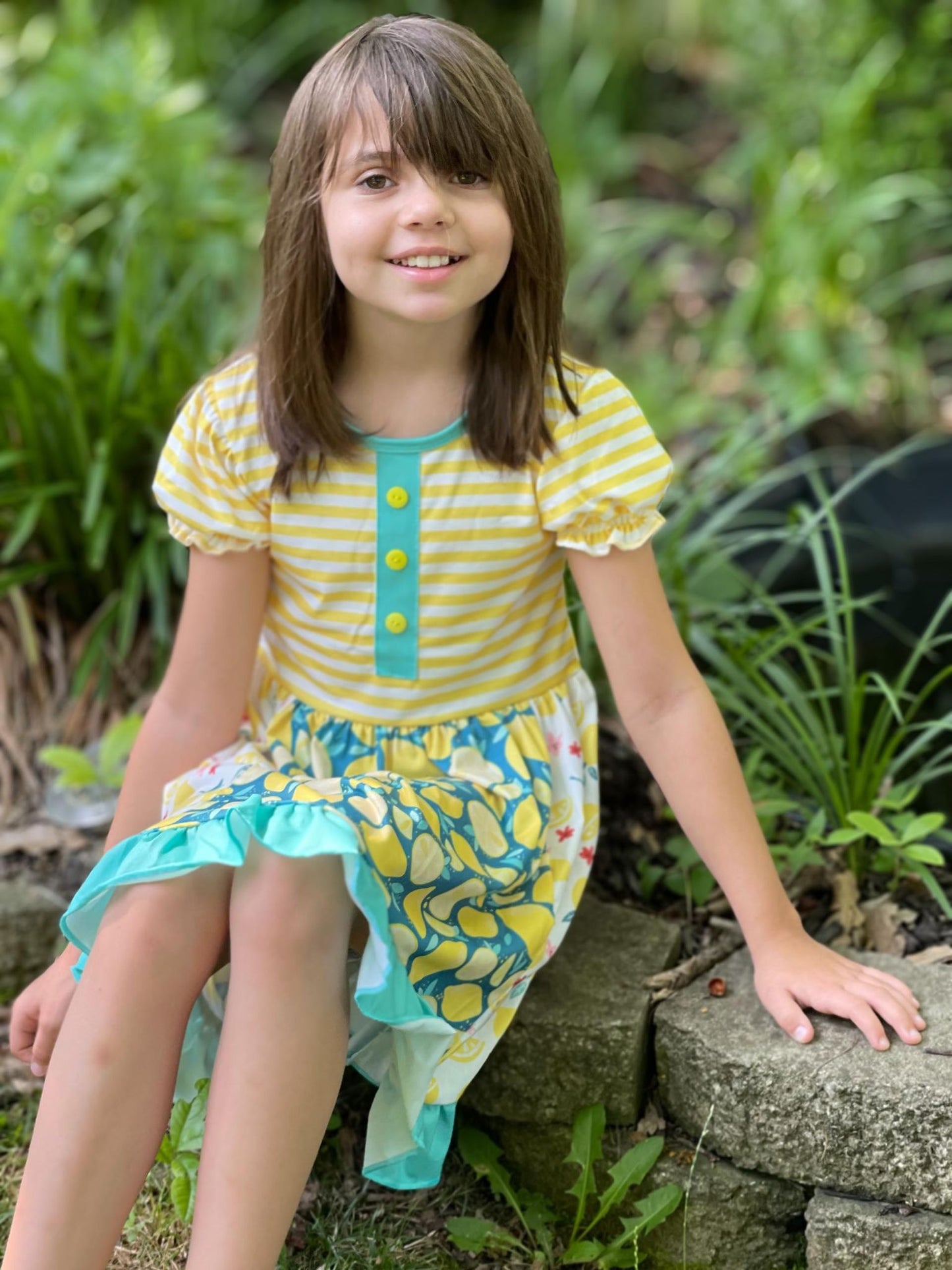 Yellow Stripe and Summer Lemon Printed Panel Dress