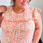 Peach Floral Print Frilled Short Sleeve Yoke Top