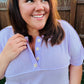 Lilac Two Tone Knit Button Down Outseam Top