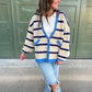 PREORDER: Contrast Trim Cardigan in Navy Stripe