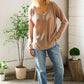 Casual Living Brown Henley Cuff Sleeve Side Slit Pullover