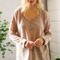 Casual Living Brown Henley Cuff Sleeve Side Slit Pullover