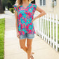 Flower Power Blue V Neck Flutter Sleeve Woven Blouse