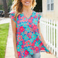 Flower Power Blue V Neck Flutter Sleeve Woven Blouse