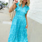 Find Love Blue Boho Print Flutter Sleeve Fit & Flare Dress