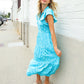 Find Love Blue Boho Print Flutter Sleeve Fit & Flare Dress