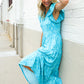 Find Love Blue Boho Print Flutter Sleeve Fit & Flare Dress