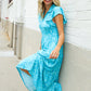 Find Love Blue Boho Print Flutter Sleeve Fit & Flare Dress