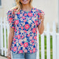 Vacay Ready Blue & Fuchsia Floral Smocked Ruffle Sleeve Top