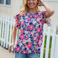 Vacay Ready Blue & Fuchsia Floral Smocked Ruffle Sleeve Top