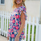 Vacay Ready Blue & Fuchsia Floral Smocked Ruffle Sleeve Top