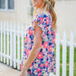 Vacay Ready Blue & Fuchsia Floral Smocked Ruffle Sleeve Top
