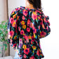 Bold and Blooming Bubble Sleeve Woven Blouse