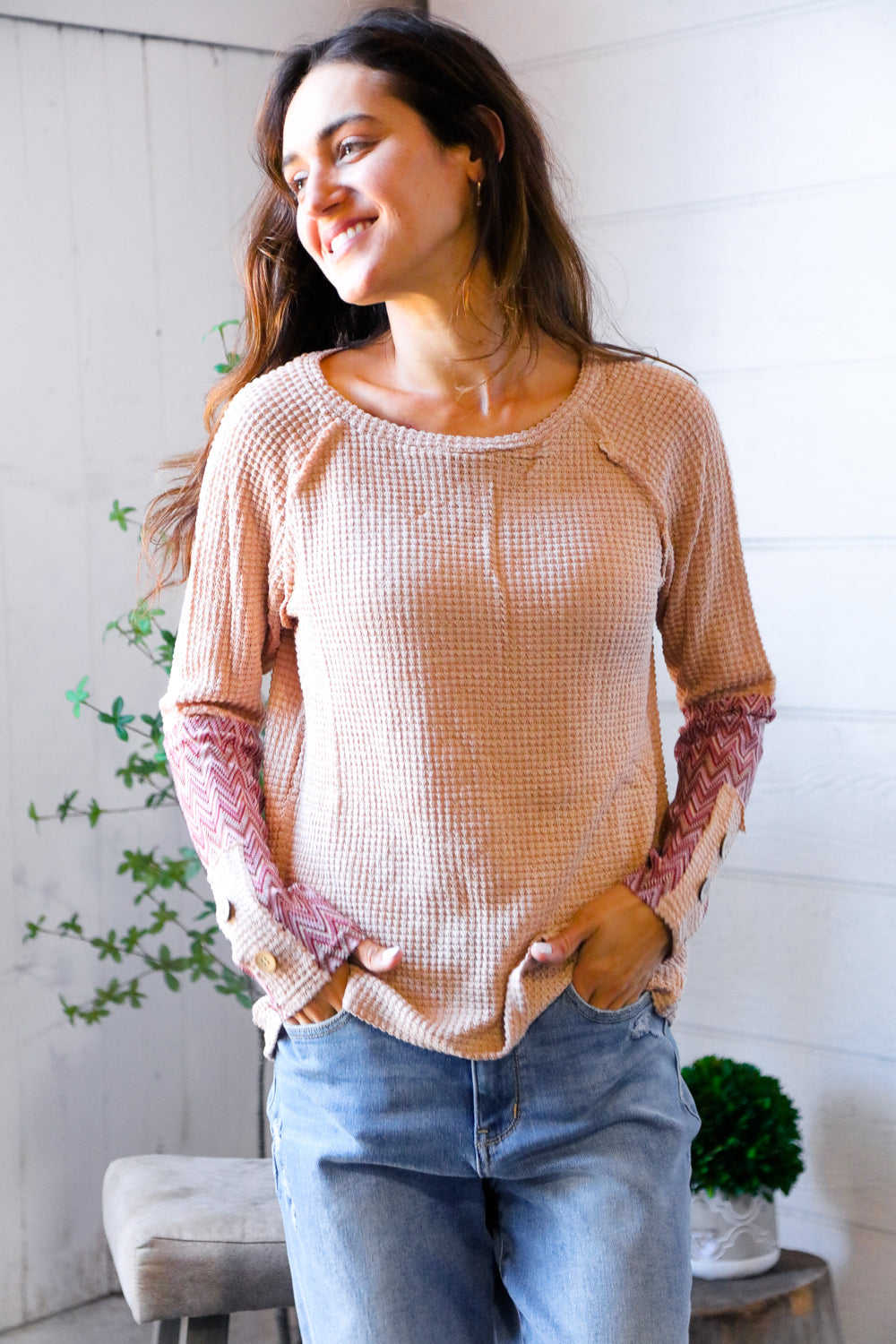 Zigzag Charm Blush Thermal Long Sleeve
