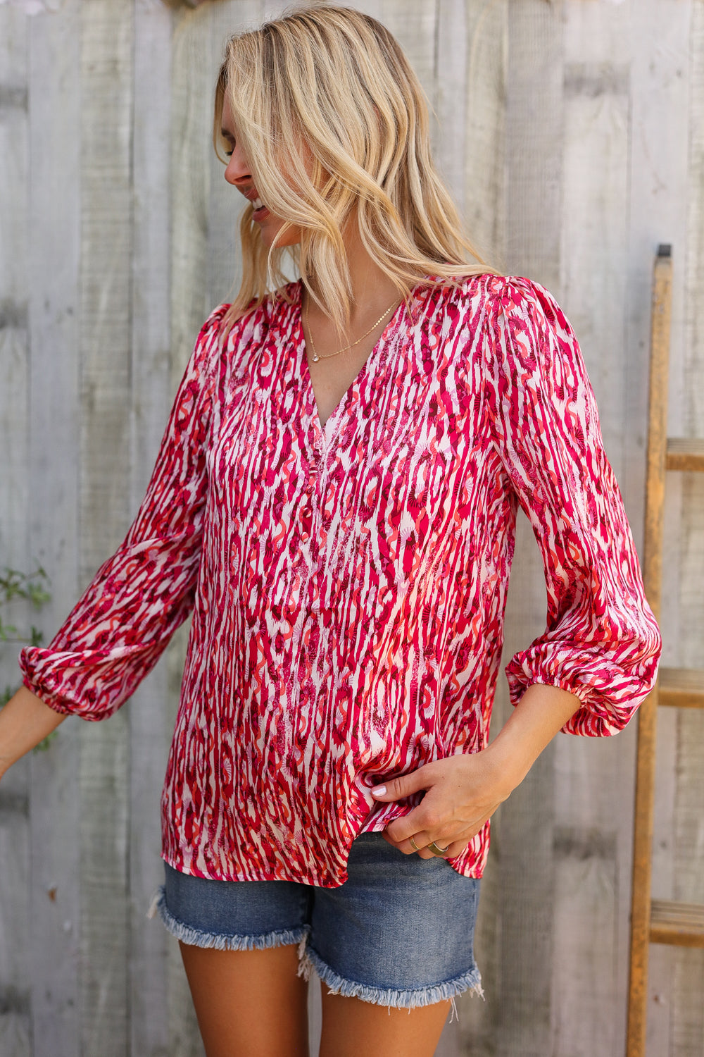 Perfectly You Berry Satin Button-Down V Neck Blouse