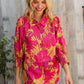 Elegant In Fuchsia Satin Button-Down Smock Long Sleeve Blouse