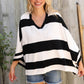 The Traveler Black/White Stripe Dolman Notch Neck Sweater Poncho
