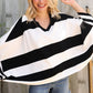 The Traveler Black/White Stripe Dolman Notch Neck Sweater Poncho