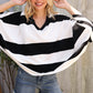 The Traveler Black/White Stripe Dolman Notch Neck Sweater Poncho