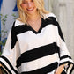 The Traveler Black/White Stripe Dolman Notch Neck Sweater Poncho