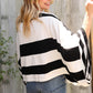 The Traveler Black/White Stripe Dolman Notch Neck Sweater Poncho