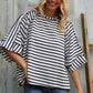 Casual Chic Cotton Navy & Cream Stripe Raglan 3/4 Sleeve Pullover