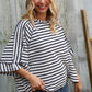 Casual Chic Cotton Navy & Cream Stripe Raglan 3/4 Sleeve Pullover