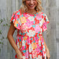 Feeling Femme' Coral Floral Print Folded Short Sleeve Babydoll Top