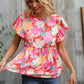 Feeling Femme' Coral Floral Print Folded Short Sleeve Babydoll Top