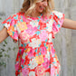 Feeling Femme' Coral Floral Print Folded Short Sleeve Babydoll Top