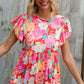 Feeling Femme' Coral Floral Print Folded Short Sleeve Babydoll Top
