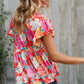 Feeling Femme' Coral Floral Print Folded Short Sleeve Babydoll Top