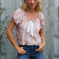 Feeling Femme' Blush Scoop Neck Floral Top w/Bow