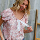 Feeling Femme' Blush Scoop Neck Floral Top w/Bow