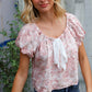Feeling Femme' Blush Scoop Neck Floral Top w/Bow