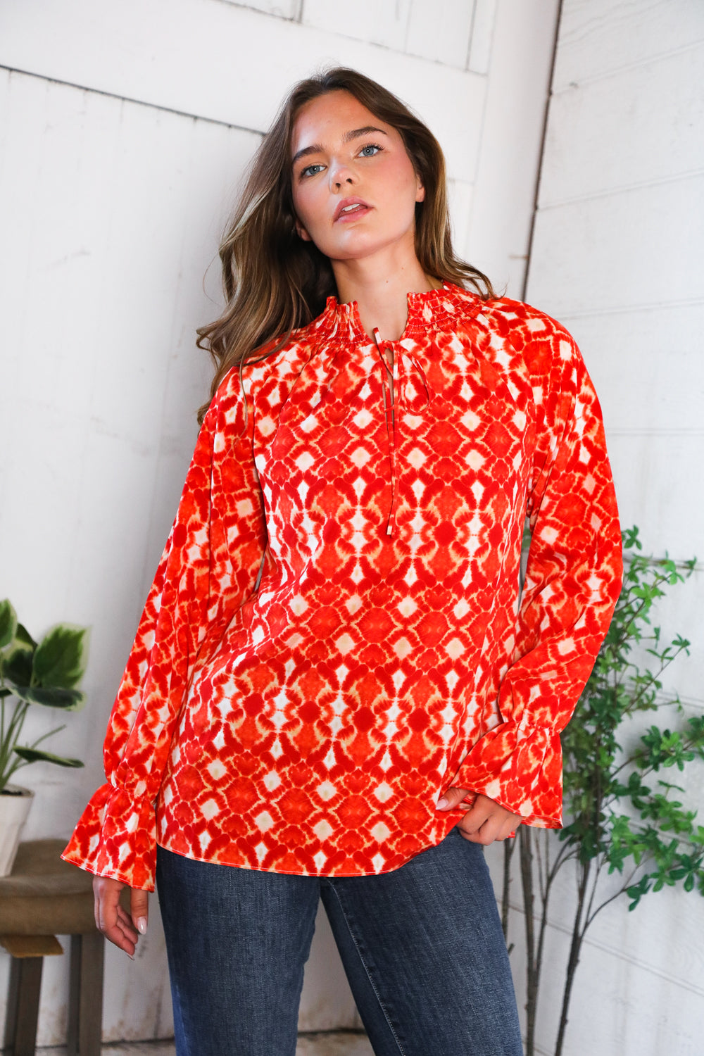 Red Hot Ruffles Woven Blouse