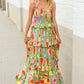 Sunny Days Abstract Print Tiered Ruffle Smocked Sleeveless Maxi