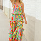 Sunny Days Abstract Print Tiered Ruffle Smocked Sleeveless Maxi