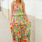 Sunny Days Abstract Print Tiered Ruffle Smocked Sleeveless Maxi