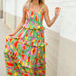 Sunny Days Abstract Print Tiered Ruffle Smocked Sleeveless Maxi