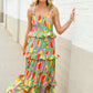 Sunny Days Abstract Print Tiered Ruffle Smocked Sleeveless Maxi
