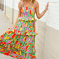 Sunny Days Abstract Print Tiered Ruffle Smocked Sleeveless Maxi